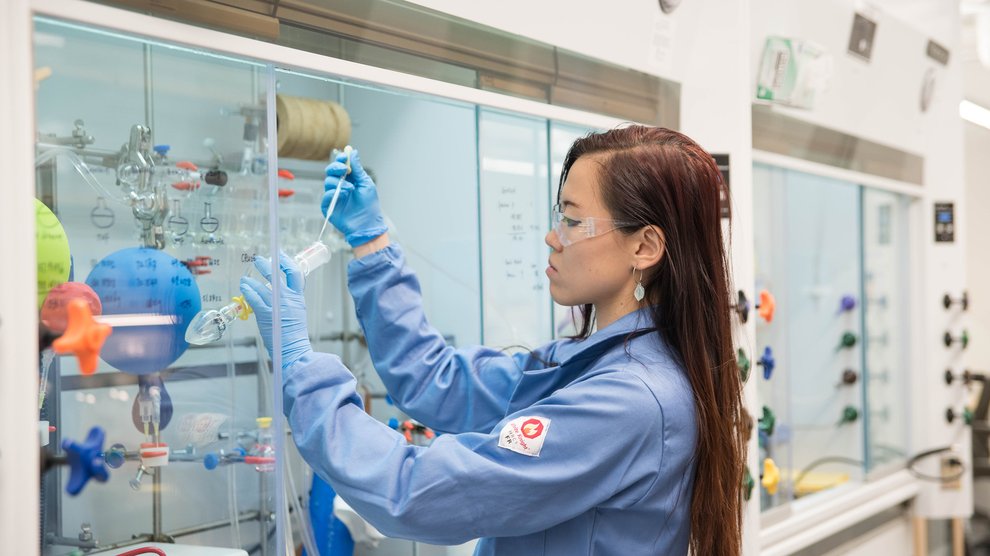 Student in chemistry lab.