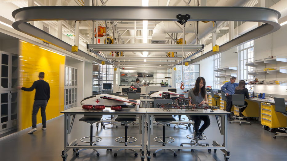 Students in an aerospace lab.