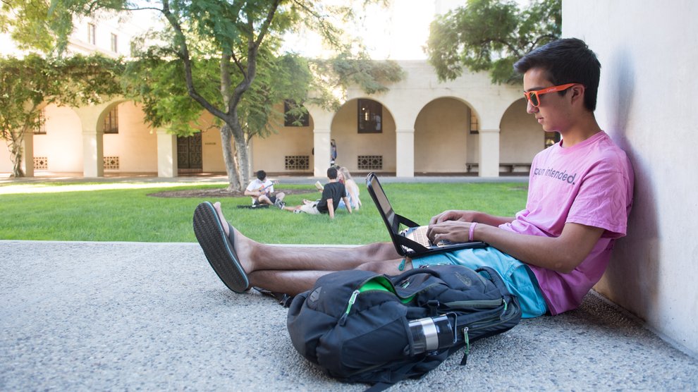 Student studying on campus