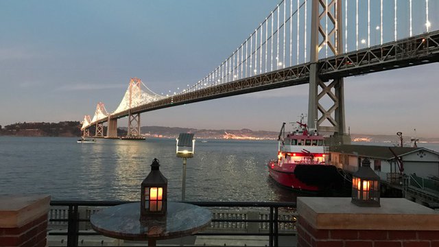 The Bay Bridge at night
