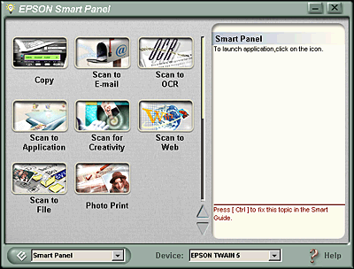 Control panel menu of scanner