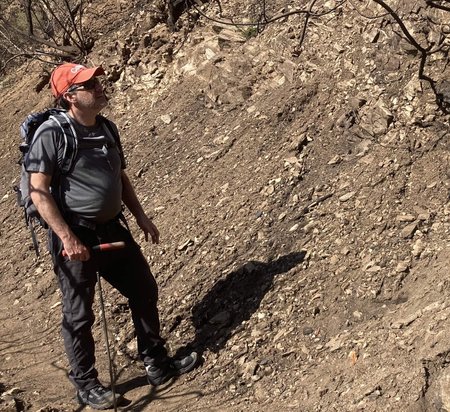 Professor Mike Lamb surveys the burn scar left in the Bailey Canyon area.