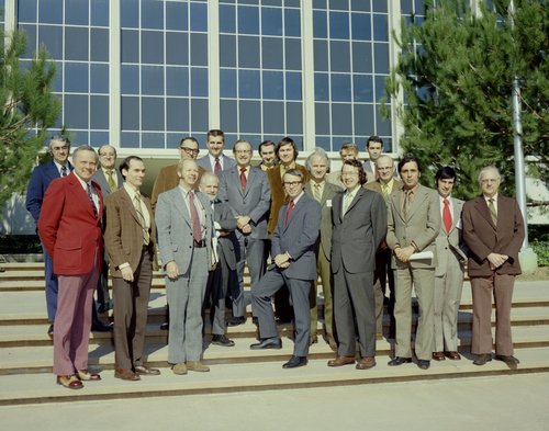 Ed Stone (front row, second from left) with colleagues at the Voyager first science meeting, 1972