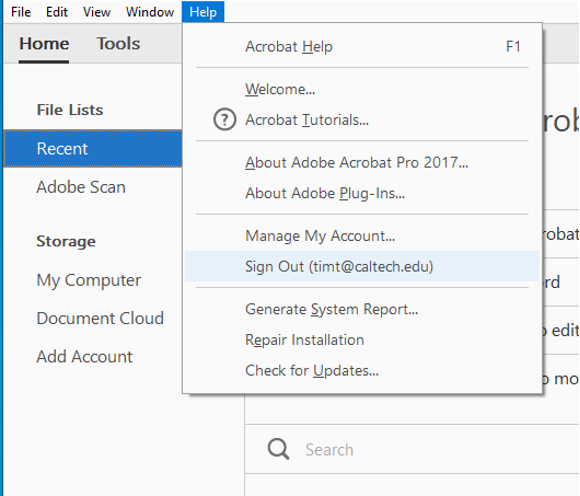 adobe acrobat sing out window