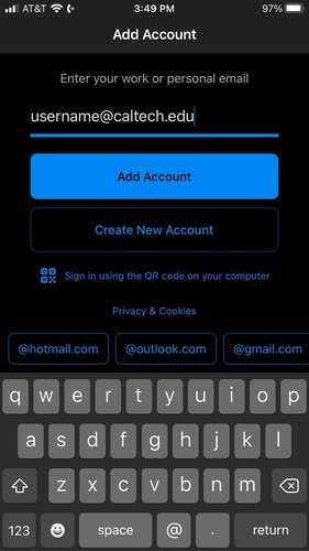 apple outlook mobile add account screen