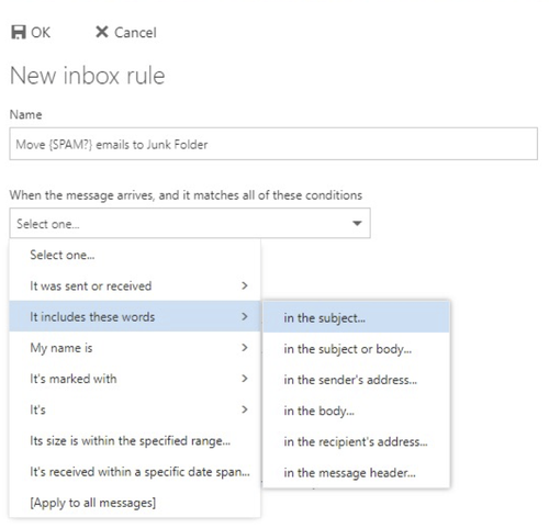 OWA-junk-new-rule