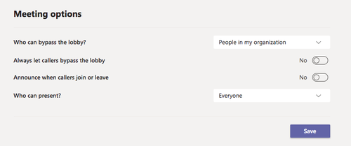 Teams default meeting options