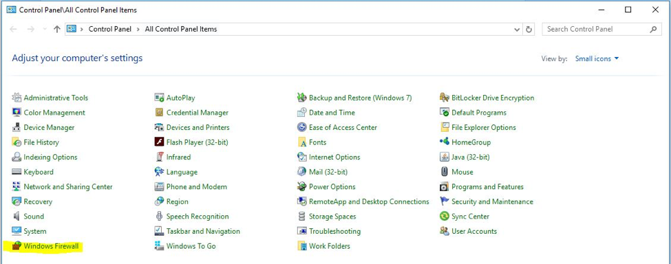 Control Panel Windows Firewall