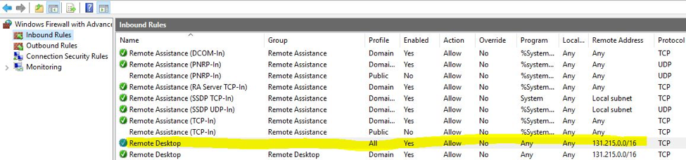 Inbound Rules Remote Desktop