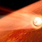 An artist's rendering of a spacecraft with hot plasma around it as it passes into the Martian atmosphere.