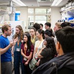 A group of students on a lab tour