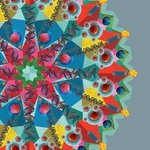 colorful digital drawing resembling a snowflake with biology and physics structures incorporated