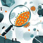 illustration of scientists researching the novel coronavirus