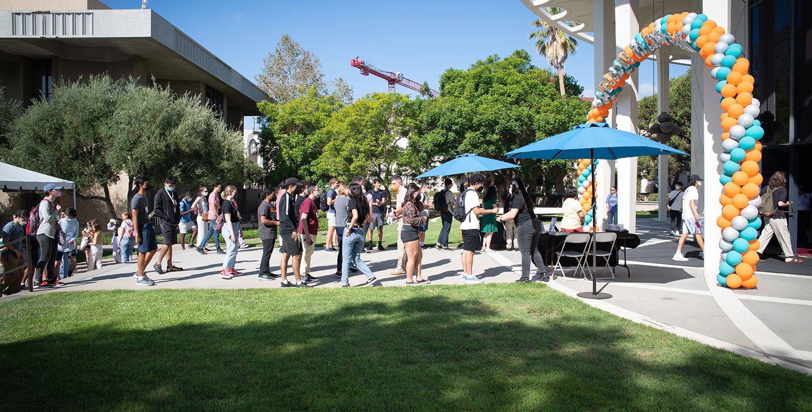 Guests line up in front of Beckman Auditorium for Convocation