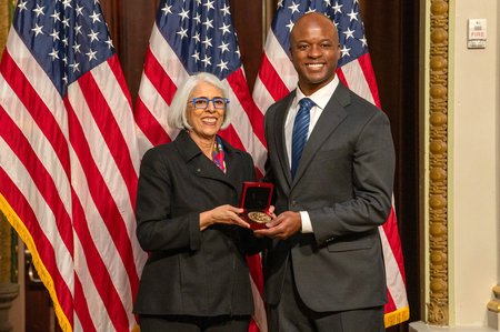 Caltech's John Dabiri receives the National Medal of Science from Arati Prabhakar, director of the White House Office of Science and Technology Policy (OSTP)