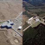 Side-by-side-by of the twin LIGO detector buildings.