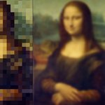 A pixelated Mona Lisa at left, and blurry one with more details at right.