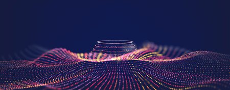 Abstract art of colorful small dots forming ripples and structure
