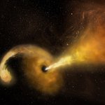 Artwork of a black hole eating a star, and producing a jet.