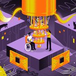 Illustration of a quantum computer with two people next to it, one in a wheelchair