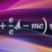 The text of the Dirac equation appears over a colorful background