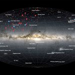 Map projection showing night sky with dots for supernova detections.