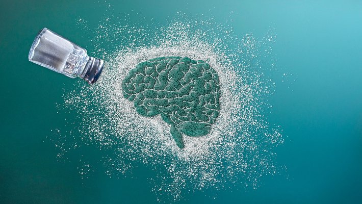 An illustration of salt and a brain.