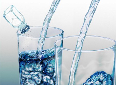 Two glasses of water, one with salt (representing electrolytes) in it