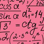 Equations written in black on a pink background