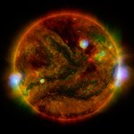 An image of the sun in several different colors