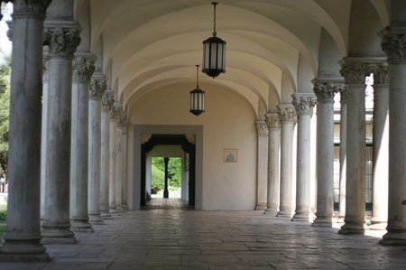 Columns along a covered walkway