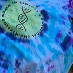 a blue tie dye t-shirt with the logo for women in BBE